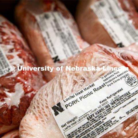 UNL's Loeffel Meat Laboratory in partnership with the Nebraska Pork Producers Association Pork Cares program has donated more than 1300 pounds of processed pork to the Lincoln Food Bank. The pigs were donated by Niewohner Brothers of Albion, NE, and the pigs were harvested and processed at the east campus meat lab. May 26, 2020. Photo by Craig Chandler / University Communication.