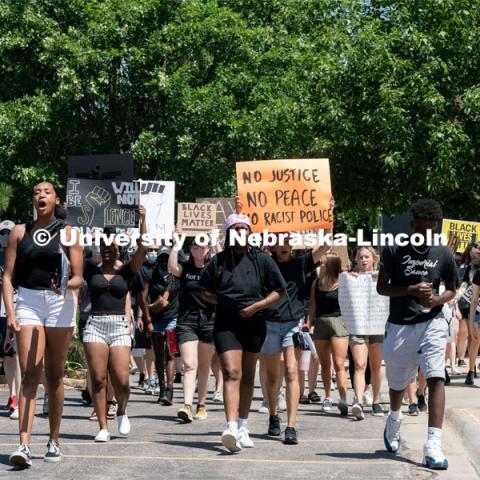 Protestors begin their march from the Nebraska Union to the Nebraska State Capitol on Saturday, June 13th, 2020, in Lincoln, Nebraska. Black Lives Matter Protest. Photo by Jordan Opp for University Communication.