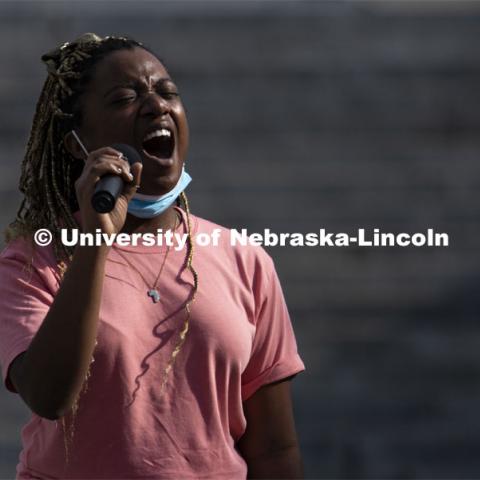 Say Her Name Rally began at the Nebraska Union and then the group marched to the Capitol. July 3, 2020. Photo by Elsie Stormberg for University Communication.
