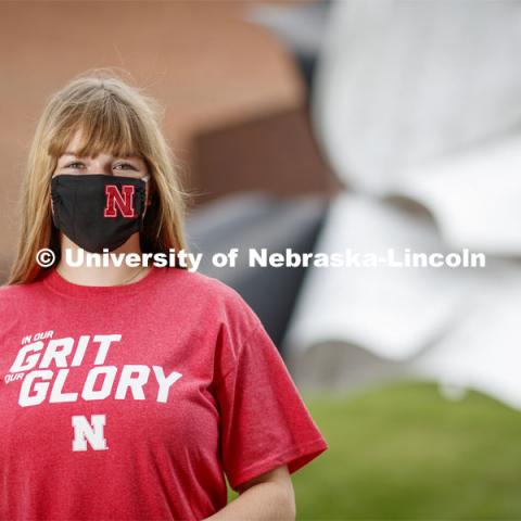 Roni Miller, senior in political science and Spanish, and ASUN President wears a mask to keep up her health, and for the safety of others. July 16, 2020. Photo by Craig Chandler / University Communication.