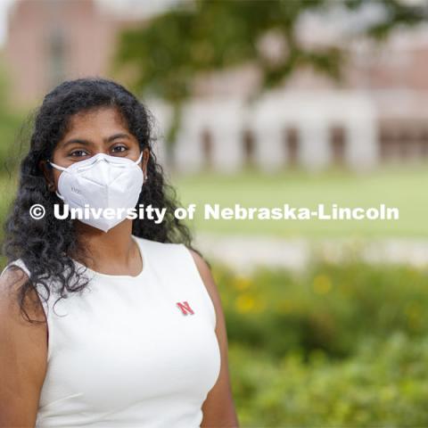 Jessie Peter, PhD Candidate- Department of Child, Youth and Family Studies and Graduate Assistant- Office of Diversity and Inclusion. Photo for I Wear A Mask campaign. July 21, 2020. Photo by Craig Chandler / University Communication