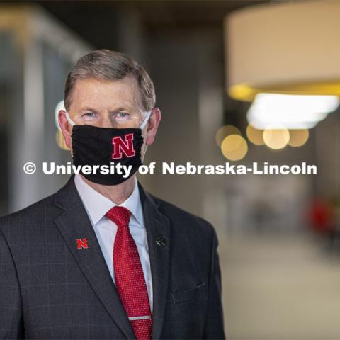 NU President Ted Carter wears a mask. July 23, 2020. Photo by Craig Chandler / University Communication.