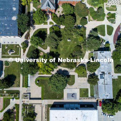 City Campus aerials. Sheldon Sculpture Garden. July 31, 2020. Photo by Craig Chandler / University Communication.