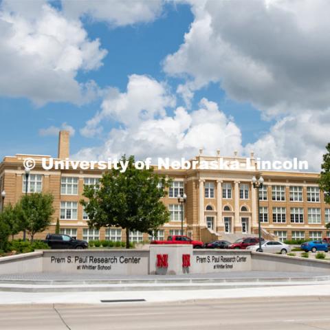 New signage for the Prem S. Paul Research Center can be seen from 22nd and Vine Streets. July 31, 2020. Photo by Gregory Nathan / University Communication.