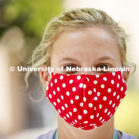 Kaitlyn Fehlhafer of Utica, NE, at the Launch. CASNR Launch for new students included a walking tour of East Campus with multiple stops to learn about majors, programs and points of interest like the Dairy Store. August 20, 2020. Photo by Craig Chandler / University Communication.