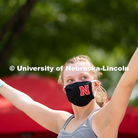 Freshman Reed Rohr dances during Wellness Fest at Meier Commons. August 22, 2020. Photo by Jordan Opp for University Communication.