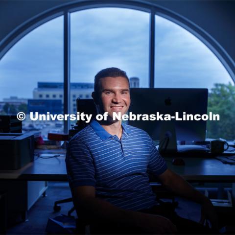 Nebraska’s Tim Nelson has received a new five-year grant to extend research into obesity. One component of it is to test subjects at the Center for Brain, Biology and Behavior by having the test subject in an MRI receiving sips of milkshakes. September 1, 2020. Photo by Craig Chandler / University Communication.