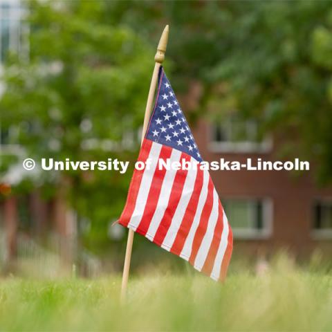 An American flag placed in the Donald and Lorena Meier Commons on Thursday, September 10, 2020 in Lincoln, Nebraska. The flag is a part of a 9/11 memorial put together by the Association of Students of the University of Nebraska. 9/11 memorials. Photo by Jordan Opp for University Communication.