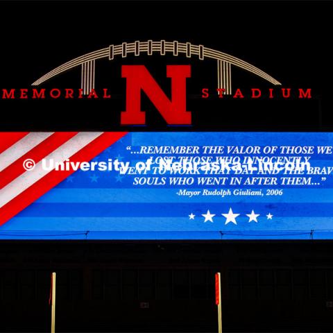 UNL ROTC cadets and Lincoln first responders run the steps of Memorial Stadium to honor those who died on September 11. Each cadet ran more than 2,000 steps. September 11, 2020. Photo by Craig Chandler / University Communication.