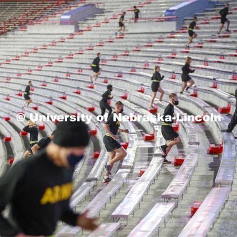 More than 175 cadets from the Army, Air. Force, Naval ROTC units each ran more than 2,000 steps to honor those who died on September 11. UNL ROTC cadets and Lincoln first responders run the steps of Memorial Stadium to honor those who died on September 11. Each cadet ran more than 2,000 steps. September 11, 2020. Photo by Craig Chandler / University Communication.