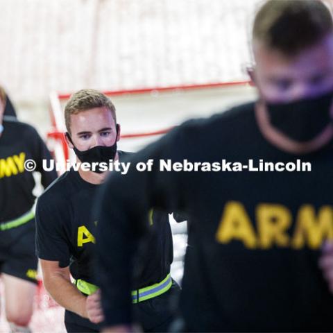 UNL ROTC cadets and Lincoln first responders run the steps of Memorial Stadium to honor those who died on September 11. Each cadet ran more than 2,000 steps. September 11, 2020. Photo by Craig Chandler / University Communication.