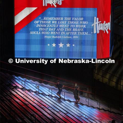 UNL ROTC cadets and Lincoln first responders run the steps of Memorial Stadium to honor those who died on September 11. Each cadet ran more than 2,000 steps. September 11, 2020. Photo by Craig Chandler / University Communication.