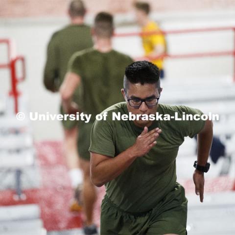 Midshipman Enriquez Carlos runs the west stadium steps. UNL ROTC cadets and Lincoln first responders run the steps of Memorial Stadium to honor those who died on September 11. Each cadet ran more than 2,000 steps. September 11, 2020. Photo by Craig Chandler / University Communication.