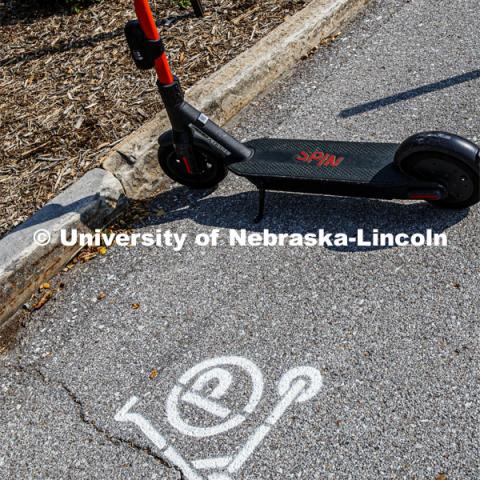 Scooter parking. Electric scooters are a new mode of transportation being made available to our students, faculty and staff. September 21, 2020. Photo by Craig Chandler / University Communication.