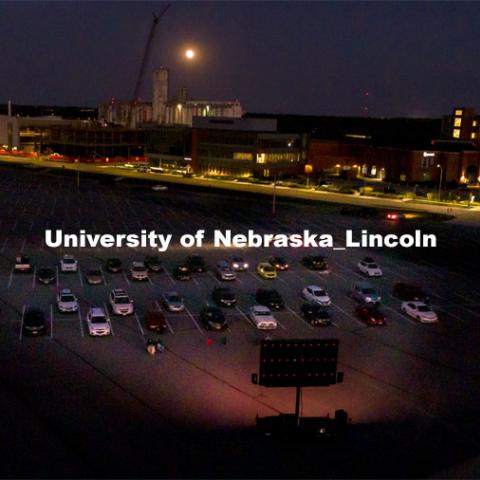 The northwest corner of Nebraska Innovation Campus was the site for a drive-in movie showing “The Art of Dissent,” a feature documentary film by historian James Le Sueur. The film explores the role of artistic activism during Czechoslovakia’s communist takeover and nonviolent transition from communist power. September 30, 2020. Photo by Craig Chandler / University Communication.