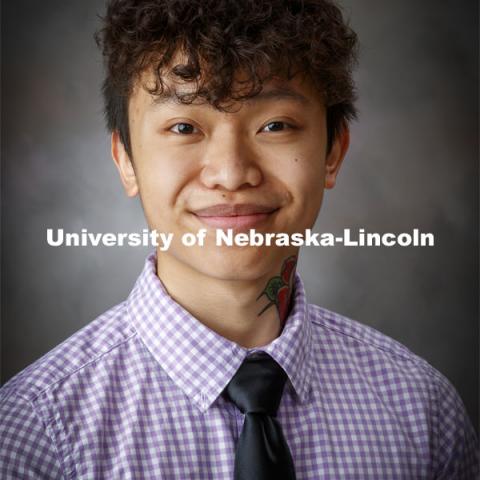 Studio portrait of Daniel Nguyen, McNair Scholar. October 8, 2020. Photo by Craig Chandler / University Communication.