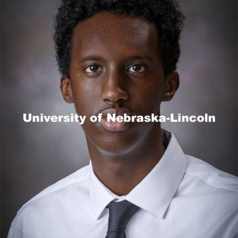 Studio portrait of Khalid Yusuf, McNair Scholar. October 8, 2020. Photo by Craig Chandler / University Communication.