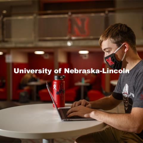 Students inside the remodeled Nebraska East Union. East Campus photo shoot. October 13, 2020. Photo by Craig Chandler / University Communication.