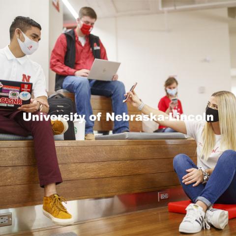 Students inside the remodeled Nebraska East Union. East Campus photo shoot. October 13, 2020. Photo by Craig Chandler / University Communication.