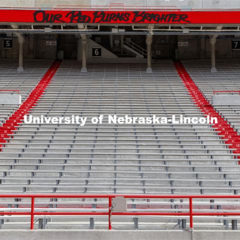 Cornhusker Marching Band, Cheer Squad and Homecoming Royalty met in the empty Memorial Stadium to record performances that will air during Husker football games on the Big 10 Network during the upcoming season. October 18, 2020. Photo by Craig Chandler / University Communication.