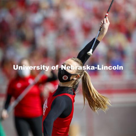 Cornhusker Marching Band, Cheer Squad and Homecoming Royalty met in the empty Memorial Stadium to record performances that will air during Husker football games on the Big 10 Network during the upcoming season. October 18, 2020. Photo by Craig Chandler / University Communication.