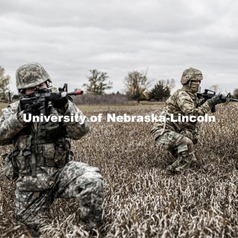 UNL Army ROTC Big Red Battalion holds yearly 3-day field exercises at the National Guard training area near Mead, NE. October 23, 2020. Photo by Craig Chandler / University Communication.