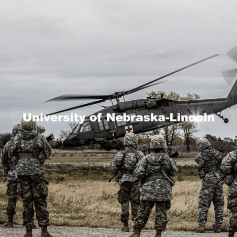 UNL Army ROTC Big Red Battalion holds yearly 3-day field exercises at the National Guard training area near Mead, NE. October 23, 2020. Photo by Craig Chandler / University Communication.