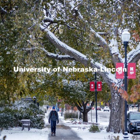 Monday morning after an overnight snow on city campus. October 26, 2020. Photo by Craig Chandler / University Communication.