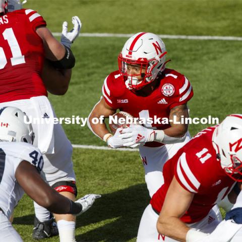 Wan'Dale Robinson carries the ball in the first quarter toward the goal line. Nebraska v. Penn State football.  November 14, 2020. Photo by Craig Chandler / University Communication.