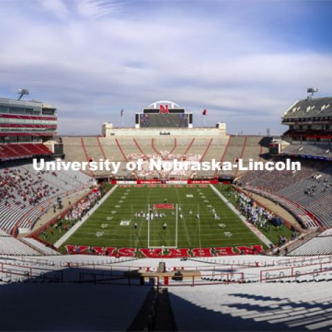 Interior shot of Memorial Stadium looking north toward the Jumbotron. Nebraska v. Penn State football. November 14, 2020. Photo by Craig Chandler / University Communication.