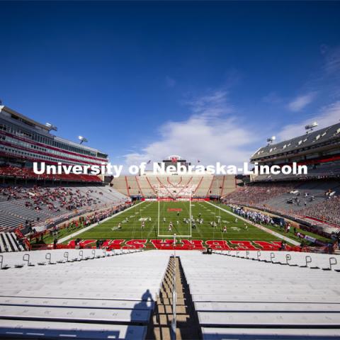 Interior shot of Memorial Stadium looking north toward the Jumbotron. Nebraska v. Penn State football. November 14, 2020. Photo by Craig Chandler / University Communication.