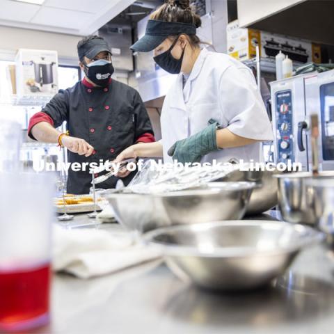 Students in Ajai V. Ammachathram’s Catering Management course prepared a wedding feast as the final project for the semester.  November 18, 2020.  Photo by Craig Chandler / University Communication.