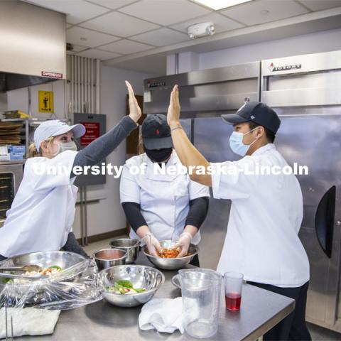 Students in Ajai V. Ammachathram’s Catering Management course prepared a wedding feast as the final project for the semester.  November 18, 2020.  Photo by Craig Chandler / University Communication.