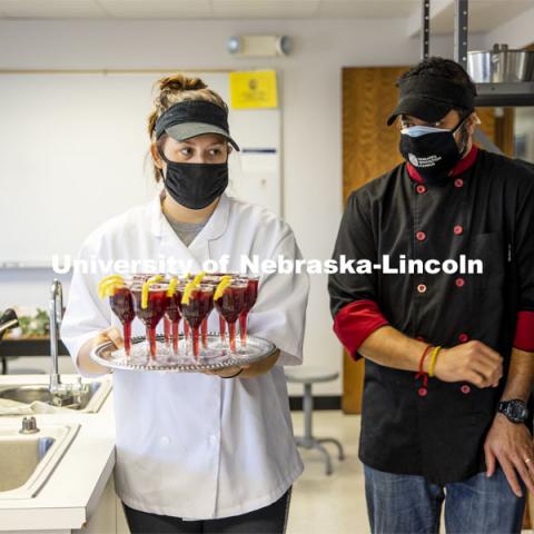 Students in Ajai V. Ammachathram’s Catering Management course prepared a wedding feast as the final project for the semester.  November 18, 2020.  Photo by Craig Chandler / University Communication.