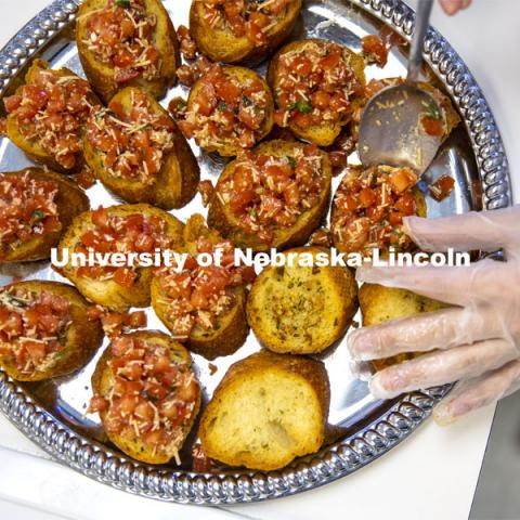 Students in Ajai Ammachathram’s Catering Management course prepared a wedding feast as the final project for the semester. November 18, 2020. Photo by Craig Chandler / University Communication.