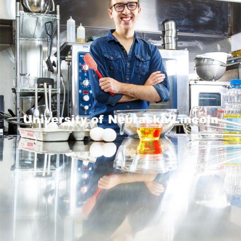 William Wilton, a sophomore in Child, Youth and Family Studies, in the Leverton Hall kitchen. Photo for NU Foundation Pride of Place Magazine. November 23, 2020. Photo by Craig Chandler / University Communication.