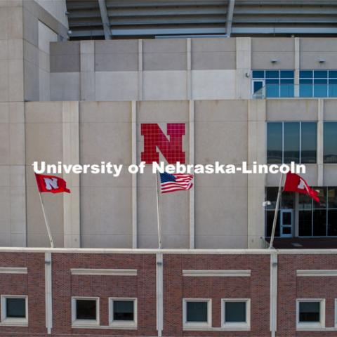 Flags on the East Stadium. American and Husker flags. December 1, 2020. Photo by Craig Chandler / University Communication.