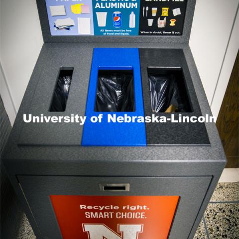 The Office of Sustainability installed the new recycling stations. City Campus. December 2, 2020. Photo by Craig Chandler / University Communication