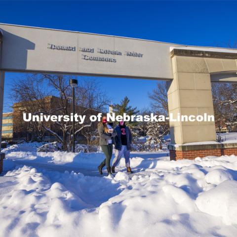 Students met the first day of classes for spring semester with the campus covered in deep snow after a record-setting snowfall caused a two-day delay in the start of the "spring" semester. January 27, 2021. Photo by Craig Chandler / University Communication.
