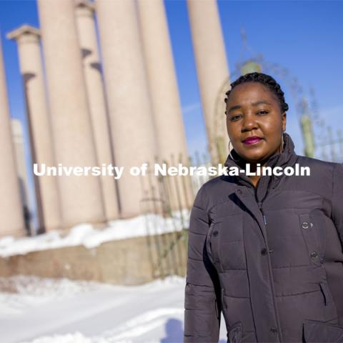 Memory Manda, a master’s student in the Department of Sociology, is focusing her Nebraska-based research on Kaposi sacroma, a skin cancer that is the second-most common cancer in Zambia. This is part of a weekly student conversation series highlighted as part of Black History Month on the University of Nebraska–Lincoln's Medium page. The series features students who are making impacts on campus and hope to maintain that momentum in future careers. January 29, 2021. Photo by Craig Chandler / University Communication.