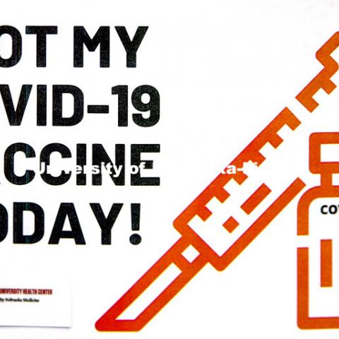 University Health Center and UNMC College of Nursing students, staff, and faculty receive their first COVID vaccine. January 29, 2021. Photo by Craig Chandler / University Communication.