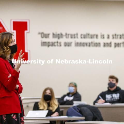 Laurie Miller teaches ECON 481 - Economics of the Labor Market. February 2, 2021. Photo by Craig Chandler / University Communication.