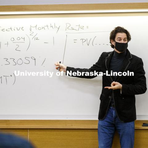 Roberto Stein teaches FINA 475 - Strategic Financial Management. February 2, 2021. Photo by Craig Chandler / University Communication.