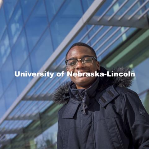 Jared Oney, a first-year student from Aurora, Colorado, chose the University of Nebraska–Lincoln after receiving scholarship support. "(The scholarship) made me feel appreciated as a student," he said.  Pictured in front of Hawks Hall. February 9, 2021. Photo by Craig Chandler / University Communication