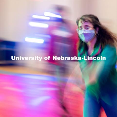 Students skate during the Club 80 Roller Skating Event in the Nebraska Union Ballroom on Friday, February 19, 2021, in Lincoln, Nebraska. Photo by Jordan Opp for University Communication.