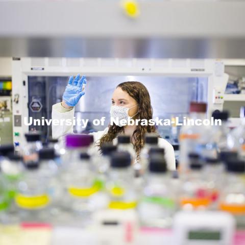 Nebraska's Lydia Storm, a freshman in forensic science and biochemistry, is a recipient of the College of Agricultural Sciences and Natural Resources' Change Maker scholarship. February 19, 2021. Photo by Craig Chandler / University Communication.