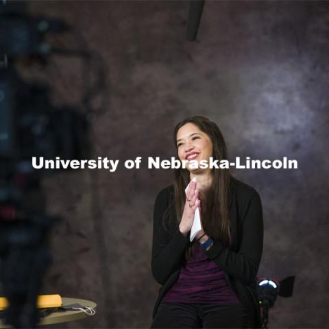 Karen Wills, University Program Council Nebraska Program Coordinator, reacts while reading a letter from one of her students. March 1, 2021. Photo by Craig Chandler / University Communication.