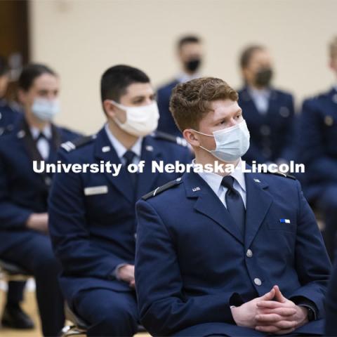 President Ted Carter addresses the Air Force and Navy ROTC Cadets in the Union’s Centennial Hall. March 4, 2021. Photo by Craig Chandler / University Communication.