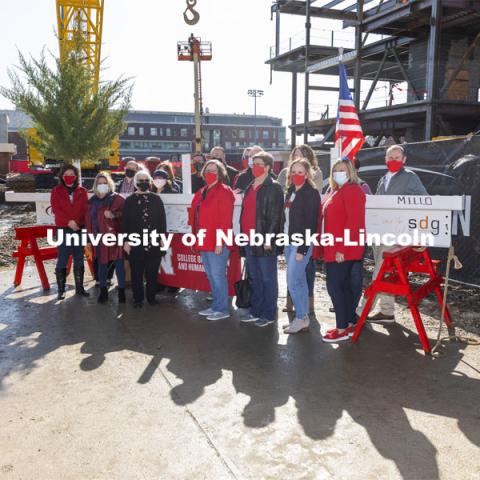 Topping out ceremony for the new construction atop the demolished Mabel Lee Hall. April 9, 2021. Photo by Craig Chandler / University Communication.