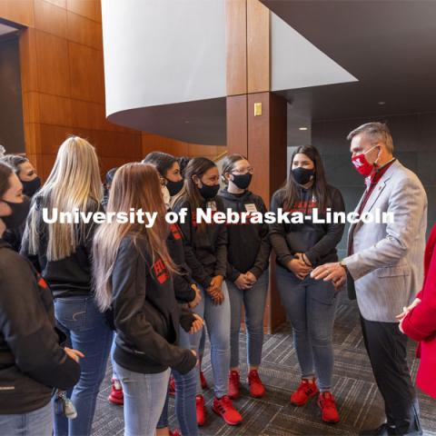 Chancellor Ronnie Green and Jane Green hosted a luncheon for the national champion bowling team. April 22, 2021. Photo by Craig Chandler / University Communication.